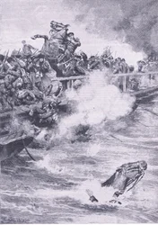 Sevastopol: Tillflykten över båtbryggan, illustration från British Battles on Land and Sea, 1915