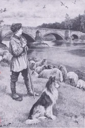 Åsynen av den gamla romerska bron vid Musselburgh sätter fart på fantasin hos herdepojken John Rennie, ur My Magazine, utgiven 1922
