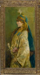 Porträtt av Sarah Bernhardt som Roxanna i ""Adrienne Lecouvreur"" av Robertson, Walford Graham (1867-1948). Olja på duk, storlek: 122x61