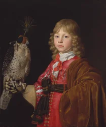 Porträtt av en pojke med en falk (olja på duk)