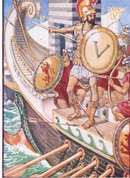 Han blev ett mål för varje pil, illustration från The Story of Greece, 1930-talet