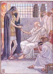 Han drack innehållet som om det var ett utkast till vin, illustration från The Story of Greece, 1930-talet
