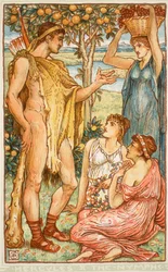 Hercules and the nymphs, illustration från "A Wonder-Book for Girls and Boys" av Nathaniel Hawthorne, 1852