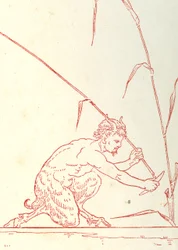 Motiv på insidan av omslaget till "Pan-Pipes", A Book of Old Songs, Newly Arranged and with Accompaniments by Theo. Marzials, utgiven i London av George Routledge und Sons, 1884.