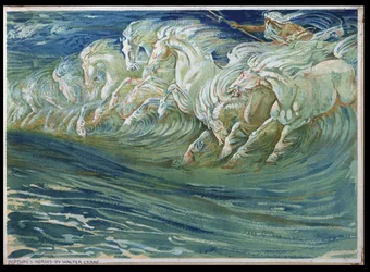 Neptunus hästar, illustration till "Den grekiska mytologiska legenden", utgiven i London, 1910