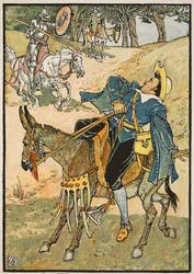 Den rika vinsten av Mambrinos hjälm, illustration från "Don Quijote of the Mancha" återberättad av domare Parry, pub. Blackie und Son Ltd, London, 1900