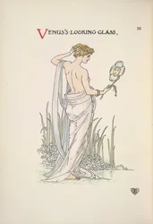 Venus blick. En kvinna som beundrar sig själv i ett blickglas
