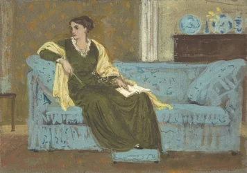 Kvinna som sitter på en soffa, 1865-1915.