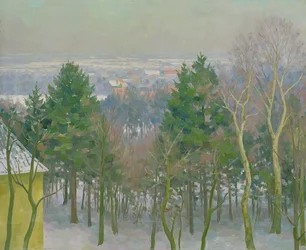 Vy över Krahenberg vid Blankenese (olja på pannå)