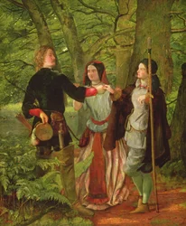 As You Like It - Akt IV Scene I - Rosalind undervisar Orlando i äktenskapsceremonin eller The Mock Marriage of Orlando and Rosalind, 1850