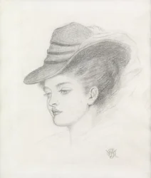 Emily Renshaw, konstnärens fru (penna på papper)