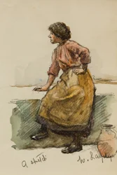 Studie av en flicka på en hamnvägg (wc på papper)
