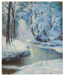 Bäck i snölandskap, tidigt 1900-tal (olja på duk)