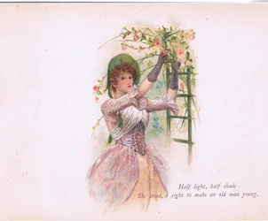 Halvljus, halvskugga, illustration från Tennyson Pictures publicerad av E P Dutton & Co, ca 1900 (färg litho)