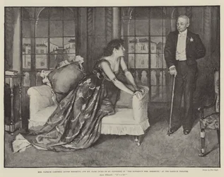 Mrs Patrick Campbell (Agnes Ebbsmith) och Mr Hare (Duke of St Olpherts) i The Notorious Mrs Ebbsmith, på Garrick Theatre.