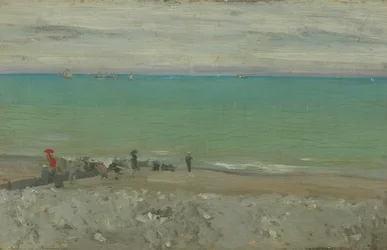 La Plage, Dieppe, ca 1885 (olja på panel)
