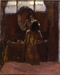 Nakenmodell framför en spegel, Mornington Crescent