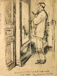 The New Tie, ca 1922 (penna & bläck och tvätt på papper)