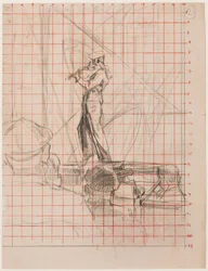 The Violinist, 192223 (penna på papper rutad för överföring med rött bläck)