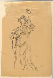 Studie av figur med upphöjd arm