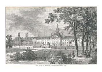 Gamla Bethlem Hospital, Moorfields, omkring 1750, 1878.