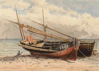 Franska fiskebåtar, "Etretat" (färglitografi)