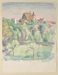 Landskap med kyrka