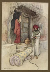 Plåt 9: "They then ger sig ut på sin resa", från Folk-Tales of Bengal ... Med 32 illustrationer i färg av Warwick Goble. (Edition de luxe)