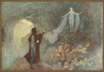 Fe som visar sig för prinsen i grottan, från Cenerentola.