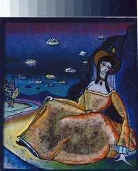 ""The Lady in Her Golden Dress"" Målning av Vassily Kandinsky (eller Wassily Kandinski eller Kandinskij