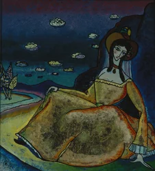 Dam i guldklänning, 1917