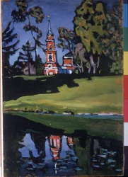 ""Den röda kyrkan"" Målning av Vassily Kandinsky (eller Wassily Kandinski eller Kandinskij
