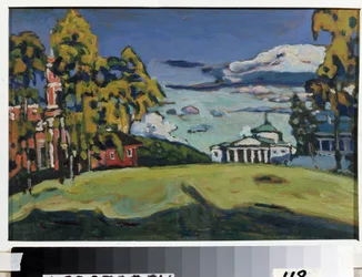 Lantgård i Akhtyrka. Målning av Vassily Kandinsky (eller Wassily Kandinsky eller Kandinskyj