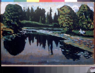 ""Un fleuve en ete"" (A River in Summer) Målning av Vassily Kandinsky (eller Wassily Kandinski eller Kandinskij