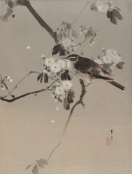 Fåglar på en blommande gren, ca. 1887.