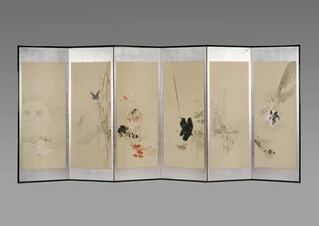 Vikskärm: Flowers of the Twelve Months, c.1900 (bläck & färg på papper)