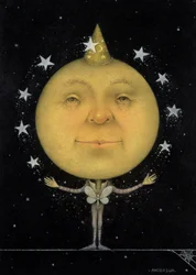 Juggling Full Moon (blyerts och färgkrita på papper) (par 150067)