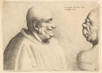 En stor man med kal huvud vänd mot en grotesk kvinna, 1625-77.