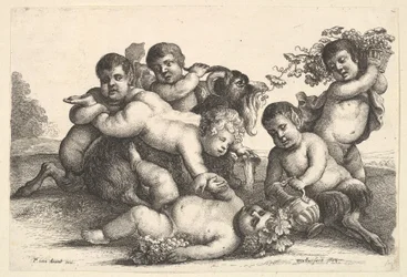 Fyra pojkar, två satyrer och en get, 1654.