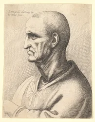 Man med strängt uttryck i profil till vänster, 1645.