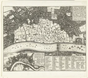 Karta över London efter den stora branden 1666 En karta eller tomt över London City and the Suburbes (...) (titel på objekt)