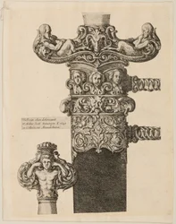 Tryck av mönster för en pommel, Quillons och medaljon, 1645.