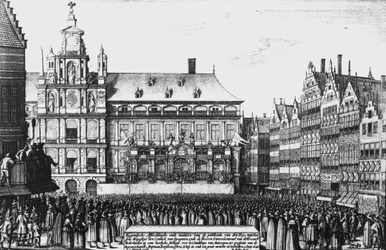 Kungörelse om freden i Westfalen 1648, graverad av F. Wyngaerde