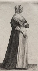 Engelska kvinnors flera vanor, från adeln till landets kvinnor som de är i dessa tider: Kvinnan med hög halsduk