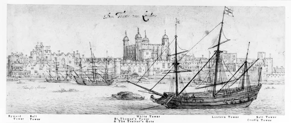 The Tower of London, ca 1637-41 (penna och bläck, grafit och wc på papper)
