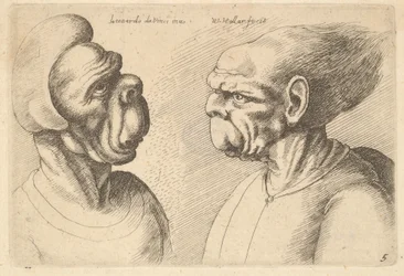 Två deformerade huvuden vända inåt, 1625-77.