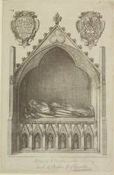 Utsikt över graven av Avaline, grevinnan av Lancaster (hustru till Edmund, jarl av Lancaster) i Westminster Abbey, 1666