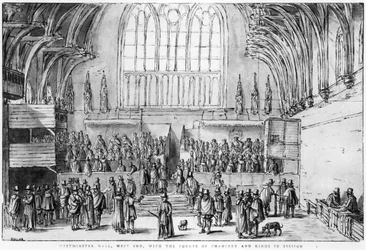 Westminster Hall, West End, med domstolarna Chancery och Kings in Session