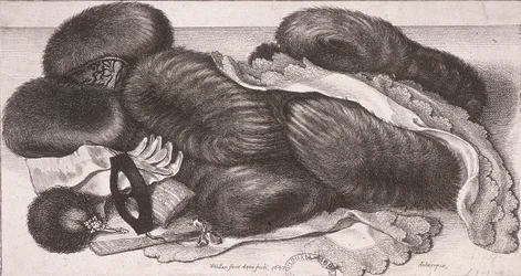Vinterplagg för en kvinna, inklusive muffar, handskar och näsdukar, 1647
