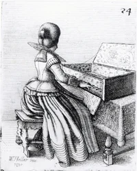 Kvinna som spelar på ett klaviatur, 1635